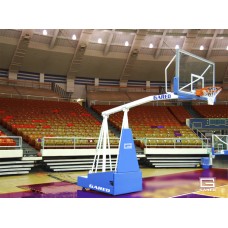 Hoopmaster® 5, Portable Basketball System with 5’ Boom and Regulation Glass Board